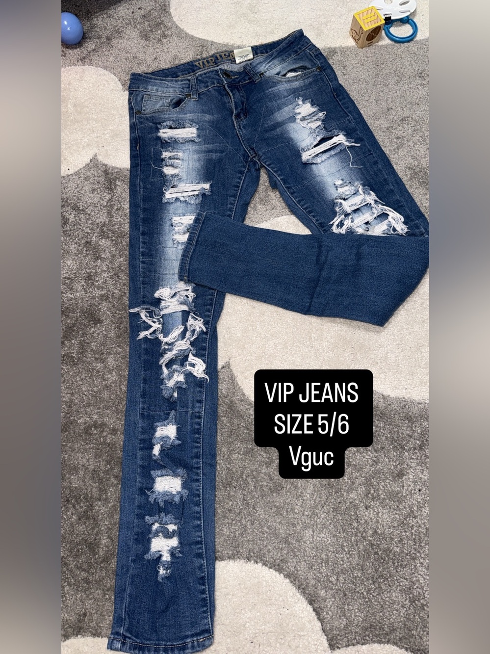 VIP Distressed Skinny Jeans in Dark Blue Denim